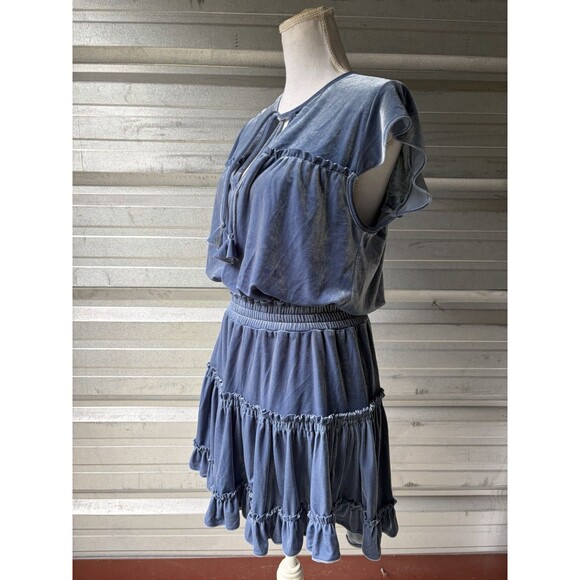 MISA Velvet Dress Blue Tiered Ruffles Tassels Size Medium NWT - Picture 5 of 15